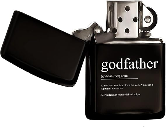 BK Gift Godfather Tasarımlı Renkli Baskılı Siyah Benzinli Metal Çakmak