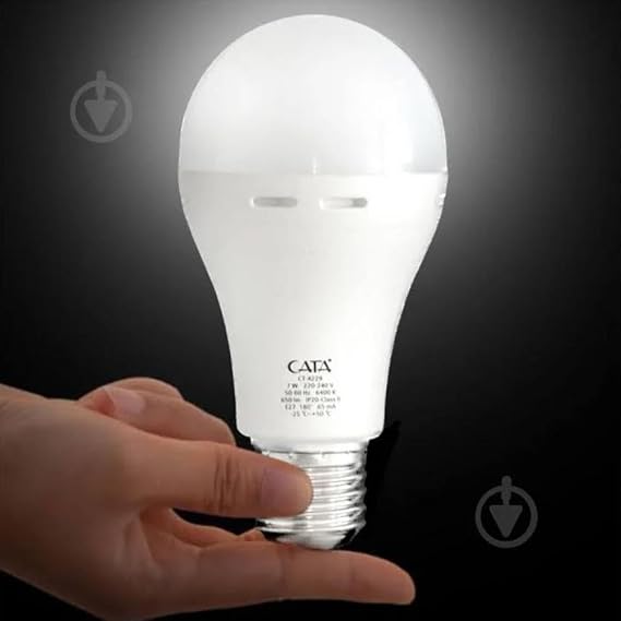 Şarjlı LED Ampul 9W (830 Lümen) 6400K Beyaz Işık, Elektrik Kesintisinde Otomatik Yanan E27 Duylu Şarj Edilebilir Acil Durum Işıldak Ampulü Cata CT-4229 [Enerji Sınıfı F]