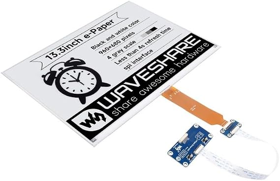 13.3inch E-Ink Display HAT (K), 960680 Pixels, SPI Interface, Low Power Consumption, Wide Viewing Angle, Paper-Like Displaying Without Electricity, with e-Paper Driver HAT (13.3inch e-Paper HAT (K))
