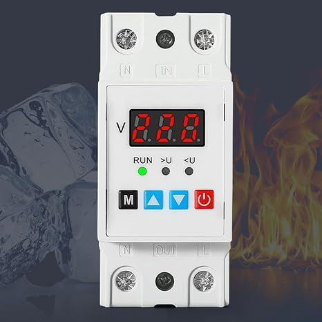Automatic Voltage Protector 40A DIN Rail Over Under Voltage Protection Device with Digital Display for Home Appliances AC230V Adjustable Reset Timer(40A)