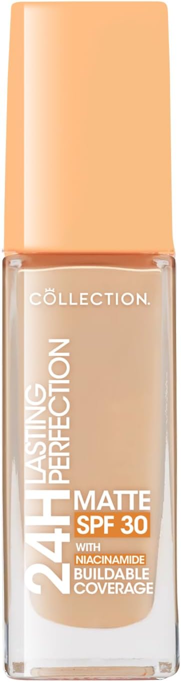 Collection Cosmetics Lasting Perfection Matte Foundation, Full Coverage, Anti-Ageing Effect, 24 Hour Wear, SPF 30, Contains Niacinamide, 27ml, Cashew Warm