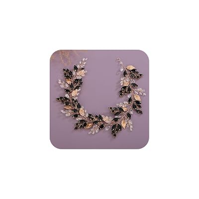 Denifery Rhinestone Bridal Hair Vine Crystal Wedding Headband Rhinestone Bride Headpiece Leaf Hair Accessories for Women Gold Black