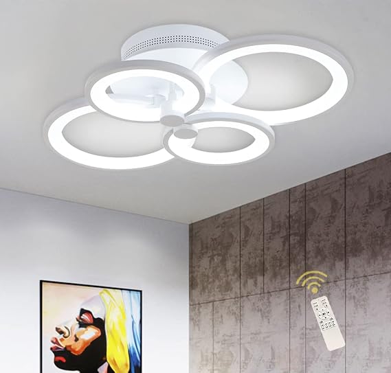 Ganeed 56W Dimmable LED Ceiling Light, 4-Ring 24.4 Inch Flush Mount Fixture