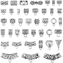 JIALEEY Connectors Bail Tube Beads fit European Charm Bracelet Pendant Mix Tibetan Silver Spacer Bead Hanger for DIY Necklace Jewelry Making 40 PCS