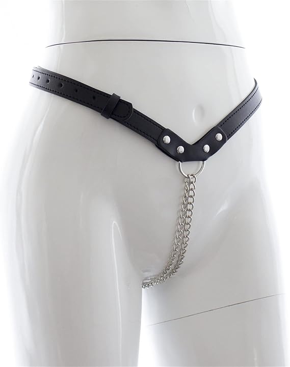 SM Leather Chastity Pants Women's Chastity Pants Sexy Metal Chain Hollow Out Women's Sexy Chastity Pants Binding Pants