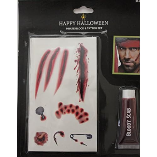 7 Temporary Wound Tattoos and Fake Blood, Bloody Wound, Nails and pins Theme, Great for Halloween!