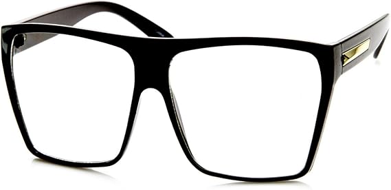 Large Oversized Retro Fashion Clear Lens Square Glasses, Black Gold, Size 5.0