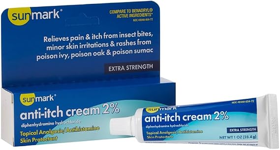 Sunmark Anti-Itch Cream, Extra Strength - Relieves Pain and Itching from Bug Bites, Rashes, Poison Ivy, Poison Oak, Poison Sumac - 1 oz Tube, 1 Count