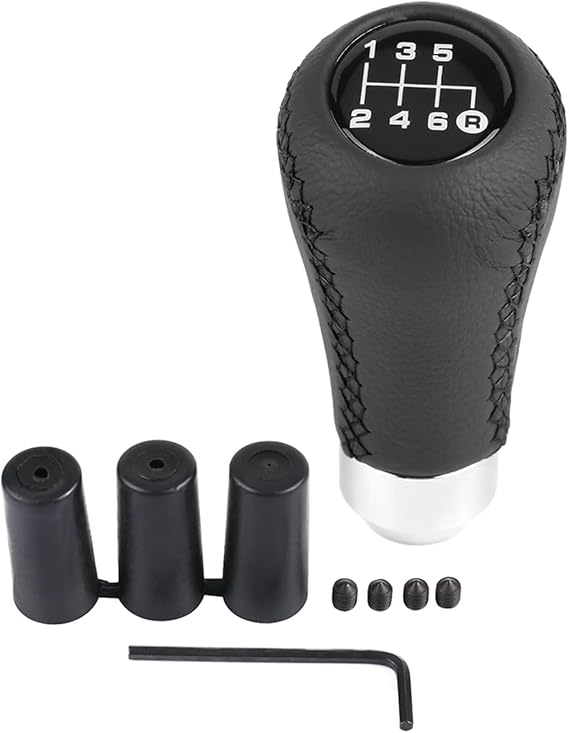Car Vehicle 6 Speed Gear Shift Knob PU Shifter Stick with 3 Hoses(Black)