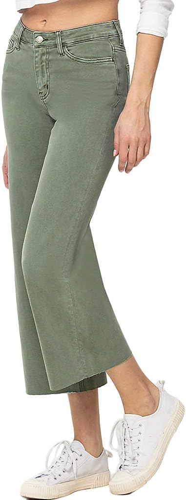 VERVET by Flying Monkey Wide Denim Jeans Cropped High-Rise Raw-Cut