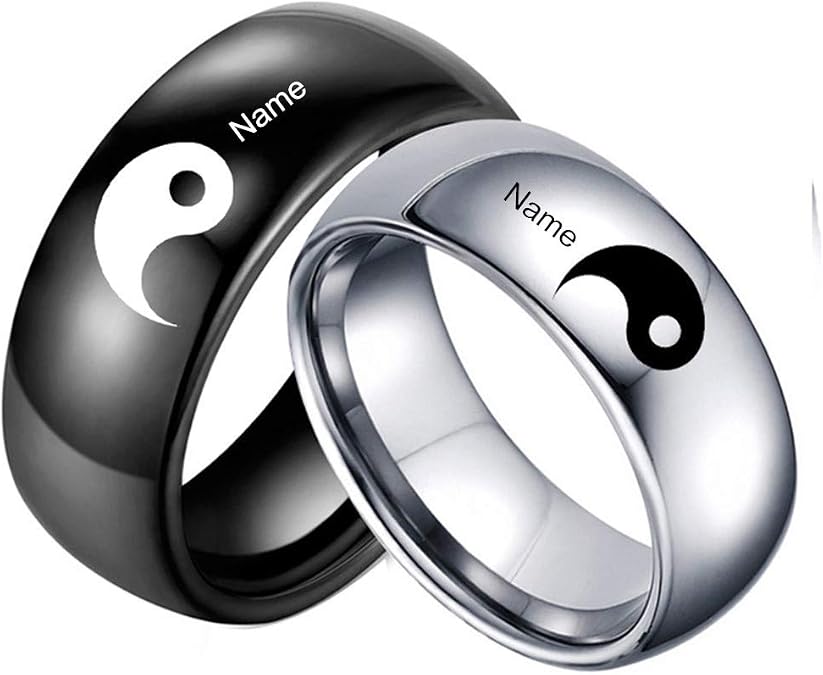 nobrand Personalized His Her Couple Rings,Customized 16Pcs Yin Yang Wedding Engagement Anniversary Band Valentine's Gifts for Girlfriend,Boyfriend,Wife,Husband,Free Engraving
