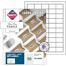Printable Labels for Mailing - Laser/Ink Jet Compatible Shipping Address Labels, 50 per Sheet, 1 x 1-1/2", Box of 100 Pages/5000 Labels, White