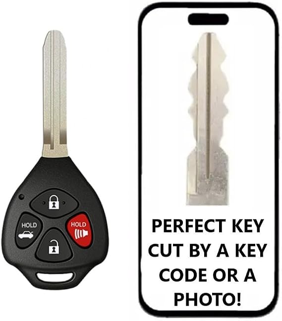 Key Cut Service + 4 Button Remote Keyless Entry 4D-67 chip for Toyota Corolla 2009-2010 Toyota Camry 2007-2011 FCC ID: HYQ12BBY IC: 1551A-12BBY OEM Part Number: 89070-06232