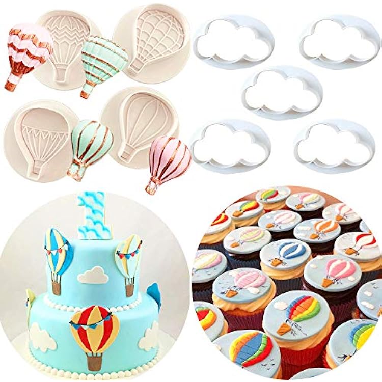 Set of 9 JeVenis Hot Air Balloons Fondant Mold Hot Air Balloon Shape Molds Cloud Fondant Mold