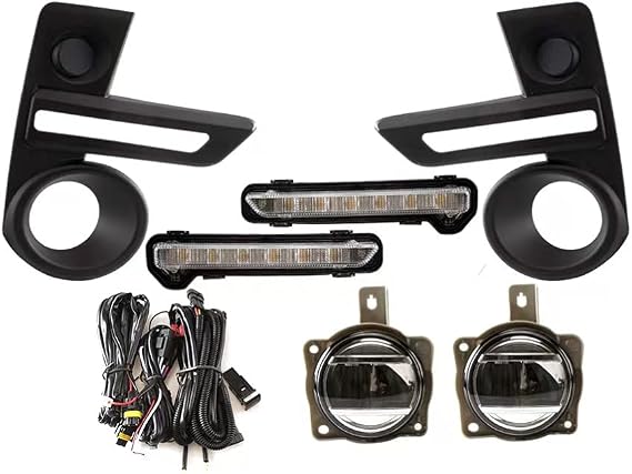 LED Daytime Running Light With Yellow Turn Signals + LED 6000K Fog Lamp Assembly compatible with Toyota Raize 2020 2021, DRL + Fog Lamp + Cover + Harness + Switch