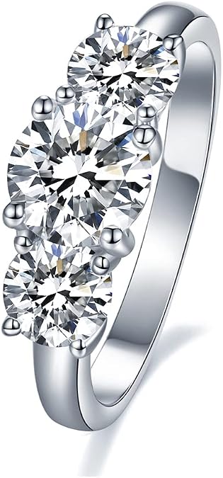 IMOLOVE Moissanite 3 Stone Engagement Ring & 6 Stone Wedding Band for Women