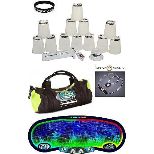 Speed Stacks The Works Custom Combo Set: 12 PRO Series PS2x Clear 4 Cups, Cup Keeper, Quick Release Stem, Pro Timer G4, Mat, Gear Bag  Active E Necklace $49 Value