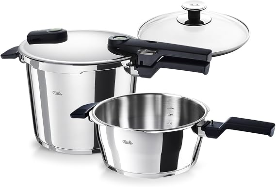 Fissler Vitaquick® Elemental Düdüklü Tencere Seti (6,0 + 3,5 L, Çap 22 cm) Adaçayı Yeşili - Alman Malı, 2 Pişirme Seviyesi, Cam Kapak, Süpertermik Taban, İndüksiyon