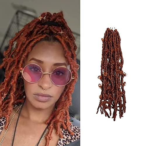 2 Packs Butterfly Locs Crochet Hair 12 Inch, Copper Red Short Bob Butterfly Locs Hair Pre-Looped Distressed Crochet Braids Goddess Faux Locs Hair Extensions for Women and Girls 350#