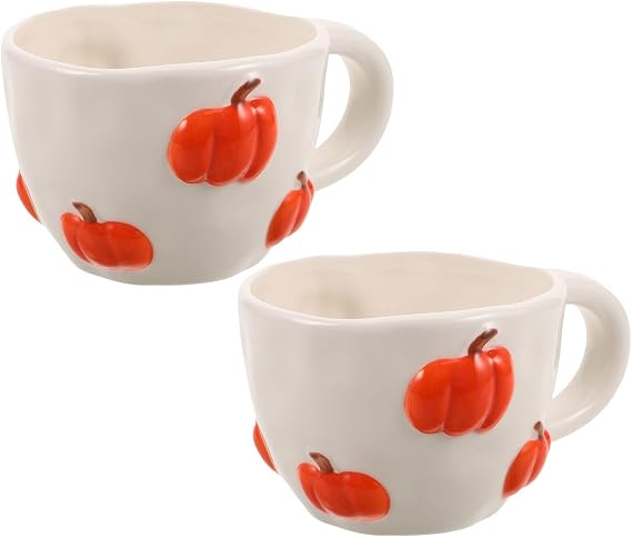 Cabilock 2pcs Ceramic Pumpkin Cups Cute Breakfast Mugs Halloween Party Favor Fall Mugs Latte Creative Pumpkin Cup Cute Handmade Ceramic