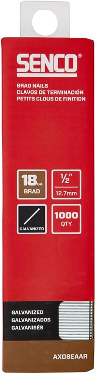 SENCO AX08EAAR 1/2" 18 Gauge Brad Nails, Galvanized Finish 1,000 Count Pack