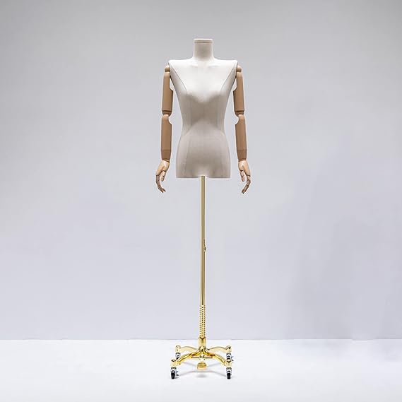 Female Dress Form Fashion Mannequin Torso, Metal Stand Detachable Head, Cloth Body with arms, for Retail Clothing Shops, Trade Shows, Online Boutiques,Four Wheels,B