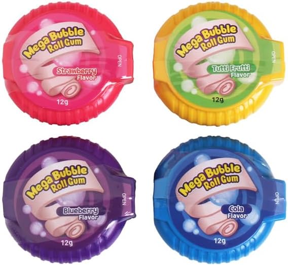 Mega Bubble Roll Gum 12g Mega Bubble Roll Gum 4-Piece Set Strawberry, Cola, Blueberry, Tooty Fruity Flavors Balloon Gum Korean Moppan ASMR