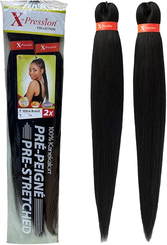 Xpression Pre-Stretched Braiding Hair - 100% Kanekalon, Itch-Free, Lightweight, Hot Water Set, 46" - 160g. (XP_PS_1B)