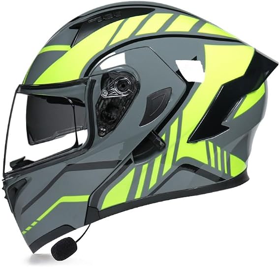 Motorcycle Full Face Bluetooth Helmet Double-Viso Cover Modular Flip Over DOT/ECE Approved Crash Helmet Moped Street Bike Crash Helmet for Men and Women F,L=59-60CM