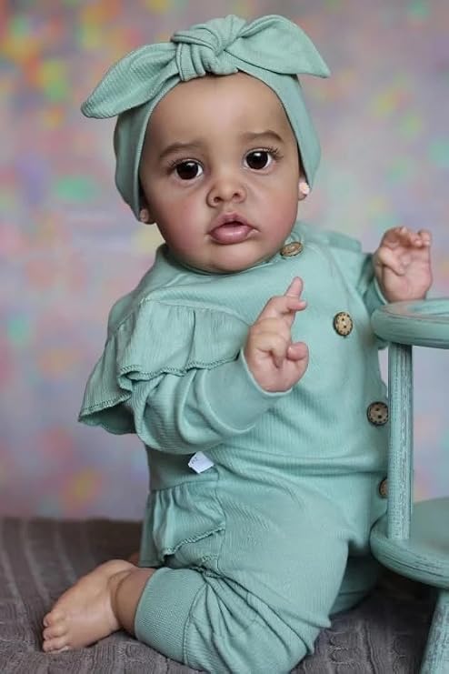Angelbaby Realistic Reborn Baby Dolls Black Girl, 22 Inch Real Life Newborn African American Doll with Brown Skin Mixed Baby Doll Lifelike Handmade Cute Babys Soft Body Doll for Kids