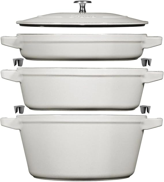 STAUB La Cocotte Cast Iron Round Saucepan Set with White Truffles, Set of 3