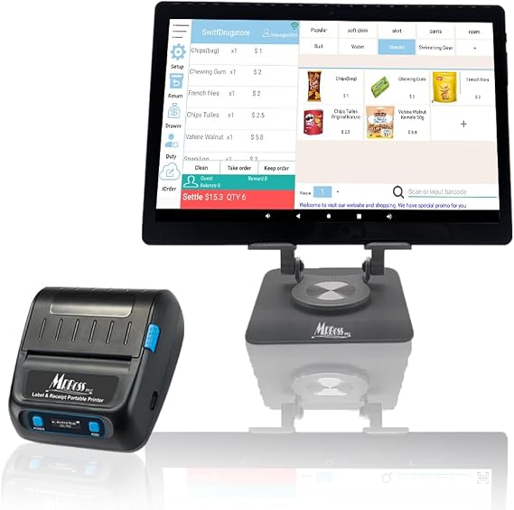 MR.BOSS MRBOSS Mobile POS Cash Register 10.1 Tablet 3" 80mm Receipt Portable Printer Software app for Small Business Restaurant Retail Grocery Convenience Mobile Food Dining car