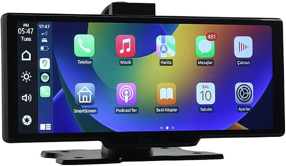 Ottocast 10" Taşınabilir CarPlay & Android Auto, Ön & Arka Kameralı Torpido Üstü Araç Multimedya (OT-N91C)