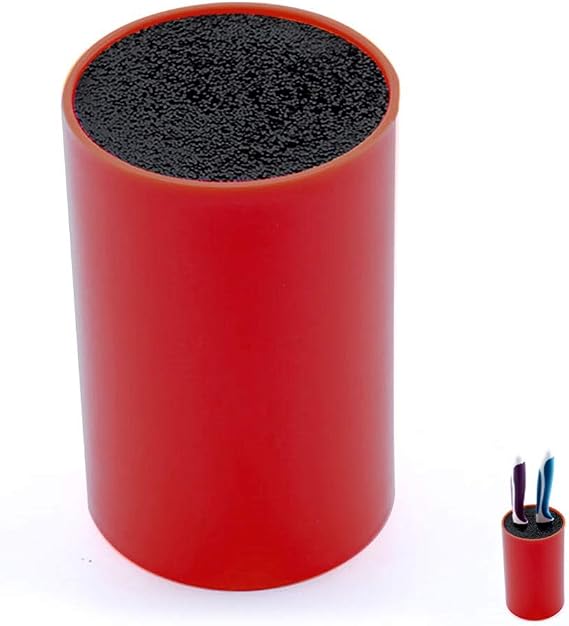 Small Knife Block Universal Knife Holder without Knives - Convenient Storage for Various Knives and Kitchen Tools with Washable Removable Bristles, Height 13.5 cm/5.3 In (Cylinder)