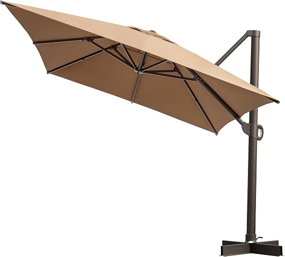 10'x 13' Patio Umbrella Tan High-strength Aluminum Pole Dia 4' with 360 Rotation 5 Heights Adjustable Offset Cantilever Outdoor Umbrella For Garden Swimming Pool