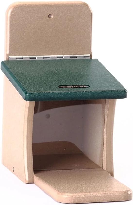 Birds Choice Recycled Squirrel Munch Box Feeder | Taupe with Green Roof