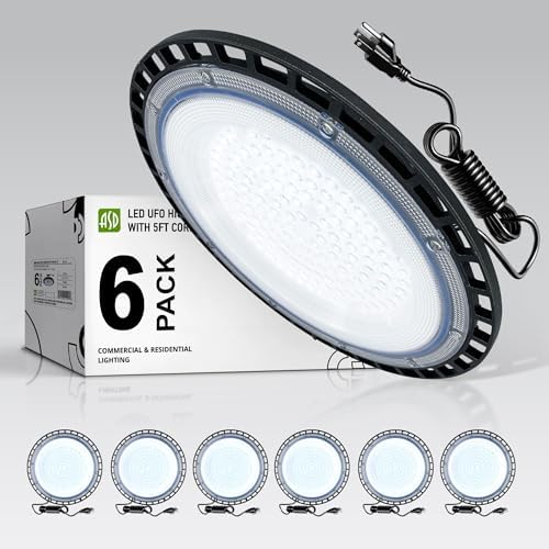 ASD LED Low Bay Hanging Light Fixture, Temporary Pendant Work Lighting | Wire Linkable, IP65 Waterproof, ETL Listed | 100W 12000LM 5000K 100-277V | Warehouse, Garage, Workshop Lamp | Black, 6 Pack