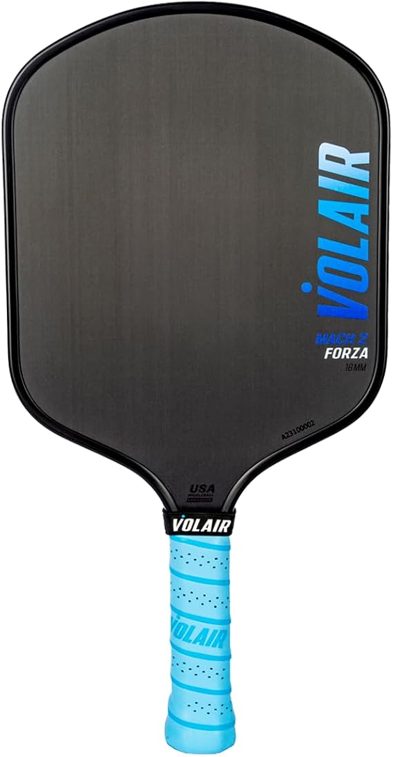 Mach 2 Forza Paddle - Toray T700 Carbon Fiber Surface - Thermoformed - Foam Injected - Spin, Power, Control - w/Headcover, Eraser, Extra Black Grip, Extra Paddle Neck Band, Sticker