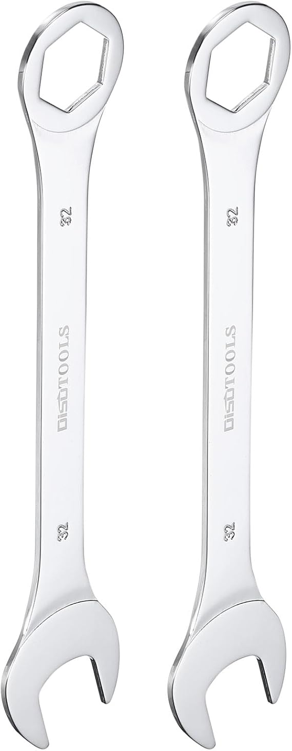 sourcing map 2Pcs Thin Combination Wrench Metric 32mm 6-Point Ended Box 15 Degree Offset Open End CR-V Chromes Plated Steel, Silver