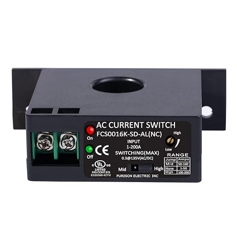 AC Current Switch Transducer Input 1A-200A Switching Max 0.3A@135V AC/DC Solid Core Self-Powered (16K-SD-NC-AL)