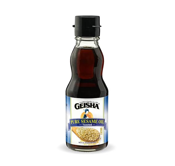 GEISHA Pure Sesame Oil 6.2 FL OZ. (Pack of 12) Toasted Pure Sesame Oil| Kosher Certified Vegan Gluten Free No Food Additive Product of Taiwan Contain Essential Fatty Acid (Polyunsaturated Fat 6g & Monounsaturated Fat 5g)