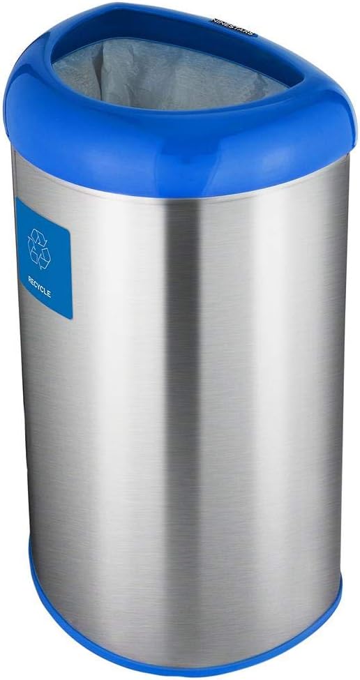 Ninestars OTT-50-19BL Open Top Trash Can, Large, Silver