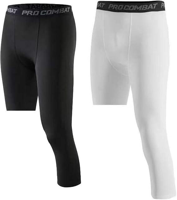 BaronHong Basketball Single Leg Tight Sports Pants 3/4 One Leg Compression Pants Athletic Base Layer Underwear