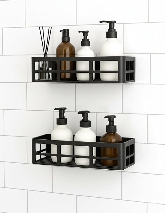 Orret Home 2 Adet Yapışkanlı Banyo Organizer Duş Rafı – Delmeden Montaj, Su Geçirmez Banyo ve Mutfak Duvar Organizeri,Suya Dayanıklı Pratik Saklama Rafı 12x27x6.5 Cm
