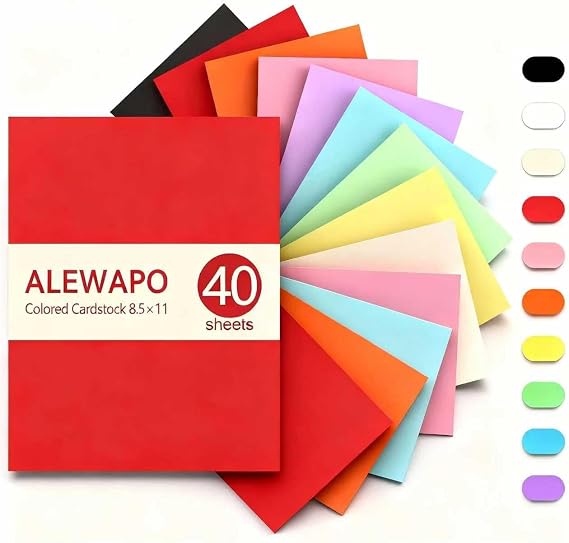 Colored Cardstock 8.5 x 11 Assorted, 40 Sheets, 10 Colors Colored Copy Paper, 75 LB/200 GSM Construction Paper, ThickPaper Cardstock 8.5 x 11