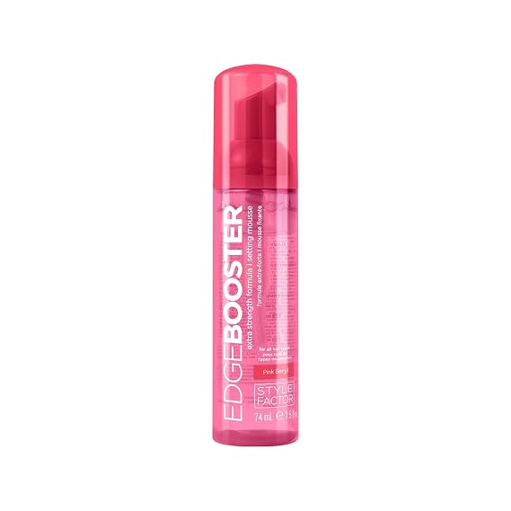 Style Factor EDGE BOOSTER Extra Strength Setting Mousse Travel Size Frizz Control, Extra Volume, and Conditioning 2.5oz Pink Beryl Mousse for Curly Hair