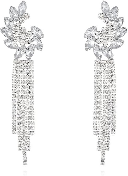 Mlouye Chandelier Drop Earrings Long Dangling Leaf Marquise Teardrop Austrian Crystal Dangle Earring for Women Girls