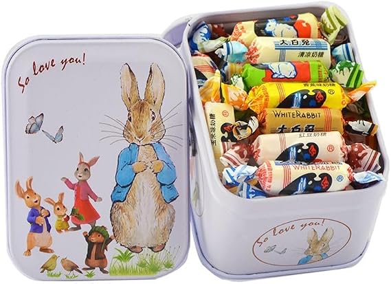 White rabbit original flavor milk candy, assorted flavor toffee, mixed fruit flavored gummies, Canned candy gift, instant sweet fudge snackt, Wedding sugar, Dim sum (Assorted,114g*1 can)