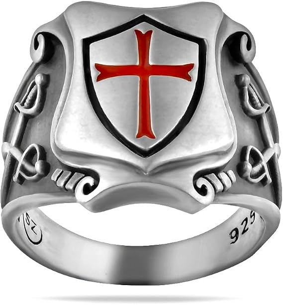 Knights Templar Ring Sterling Silver 925 Red Cross Shield Masonic Signet Ring Handmade Jewellery