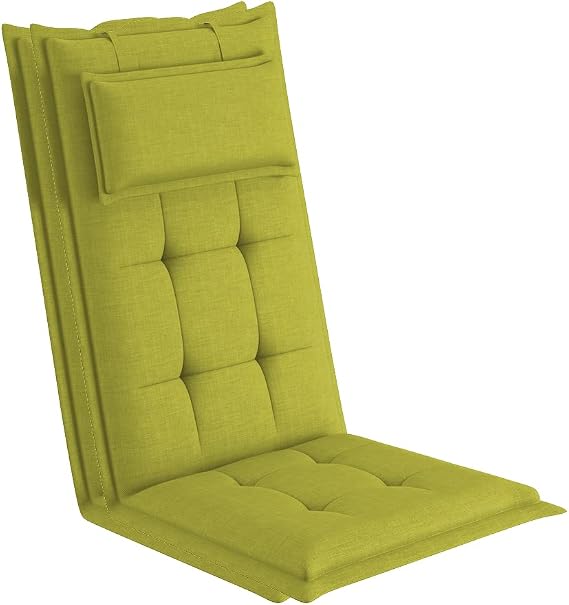 Sunnypillow – Pack of 2 Garden Chair Cushions with Removable Head Cushion 120 x 50 x 9 cm High-Backed Chair Cushion – Green